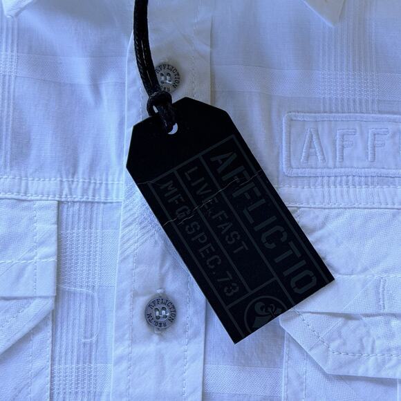 Affliction Shirt Mens Medium White Premium Button Up Embroidery Motorcycle Biker - Picture 7 of 11